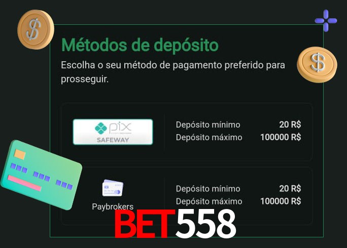 O cassino bet558 oferece uma grande variedade de métodos de pagamento